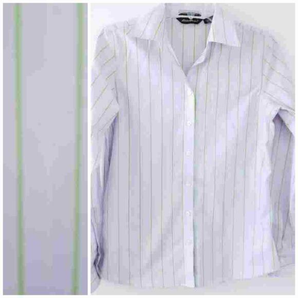 Eddie Bauer Wrinkle Resistant Button Down Shirt Purple Green Stripe Small - Picture 1 of 5